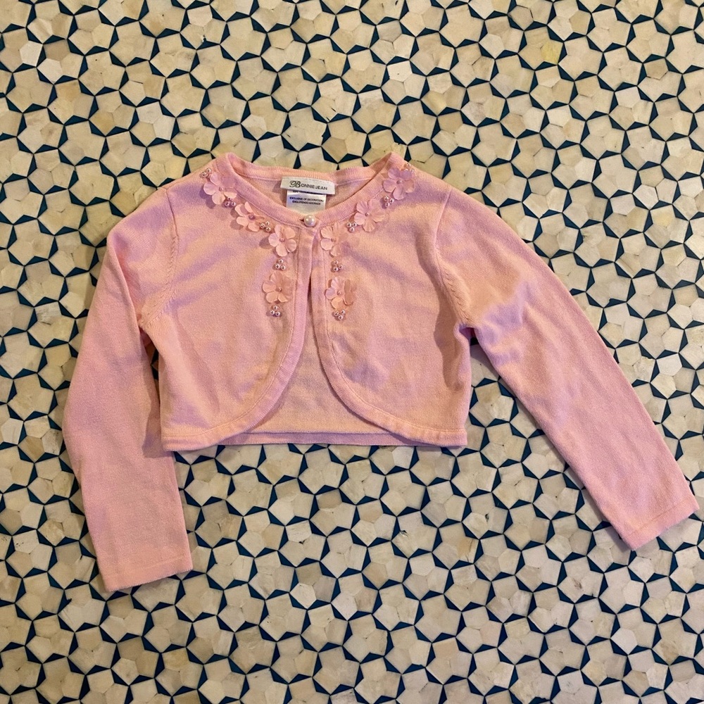 Bonnie Jeans Pink Bolero Cardigan with Flower and Beaded Detailing size 5